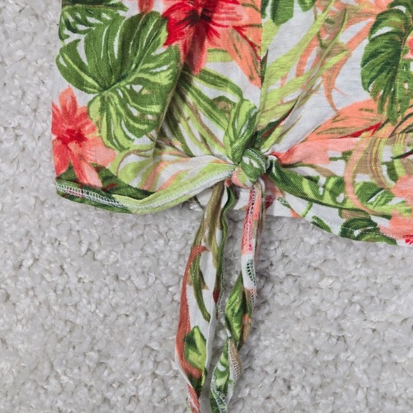 J Jill Love Linen Tie Side Top Large Petite Floral Tropical Short Sleeve Resort - Picture 2 of 10